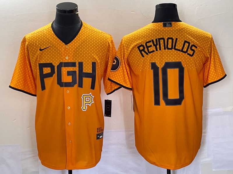 Men%27s Pittsburgh Pirates #10 Bryan Reynolds Gold 2023 City Connect Stitched Jersey